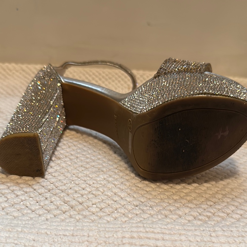 BAMBOO Silver Rhinestone Sparkly High Platform Heeled Sandals 8 - Picture 8 of 13